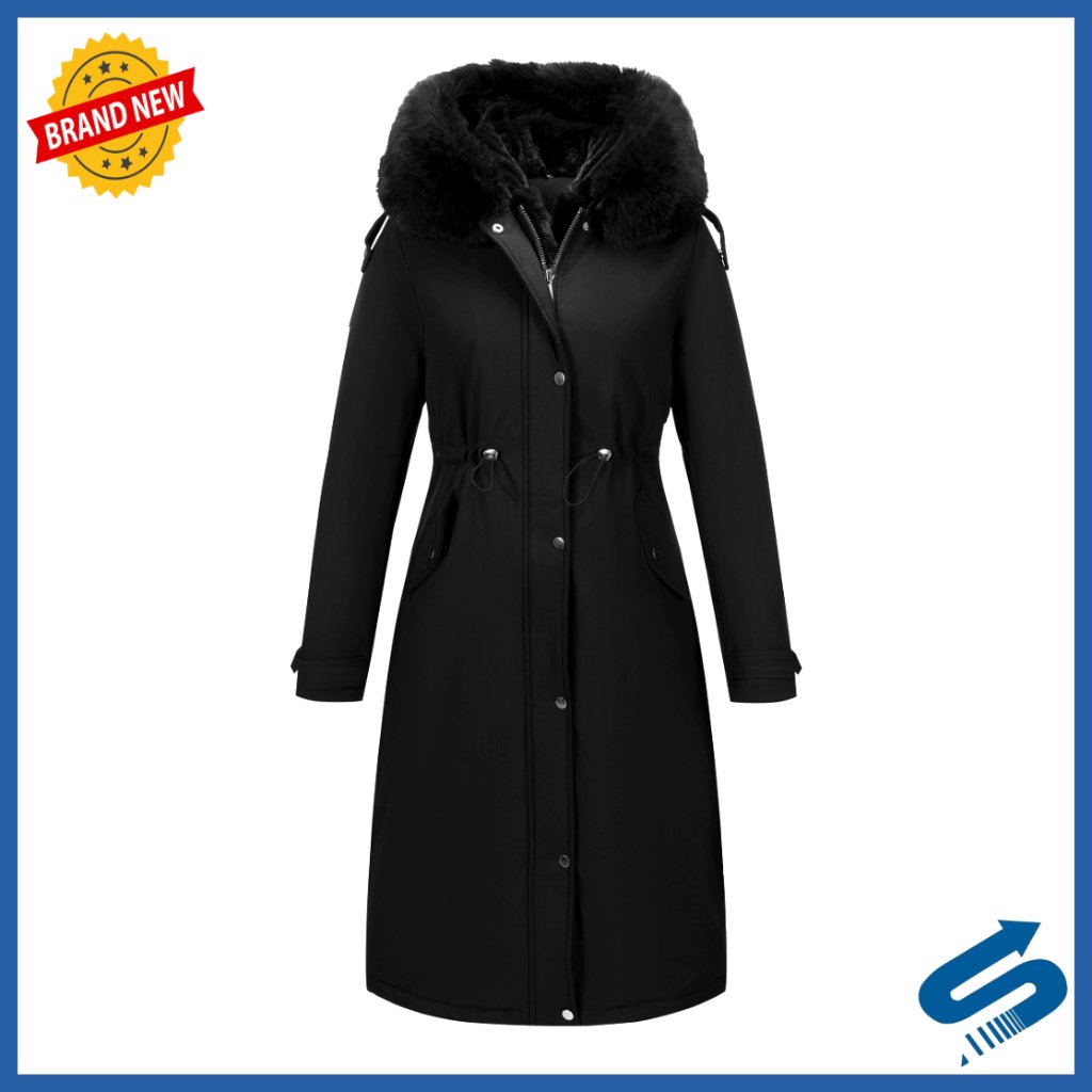 Plus Size Long Winter Parka Jacket With Hood And Adjustable Waist